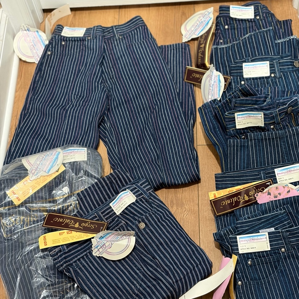 Sergio Valente Navy Blue Pinstripe Wide-Leg Jeans